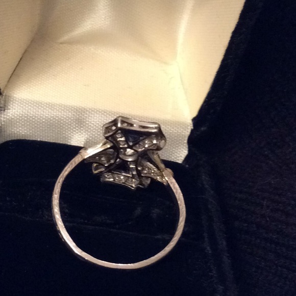 Vintage Art Deco Euro Diamond & Sapphire Ring sz 8 - Picture 5 of 10